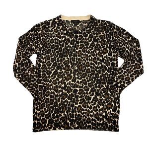 J Crew Leopard Print Sweater 100% Merino Wool Long Sleeve E4859 - Women's Medium
